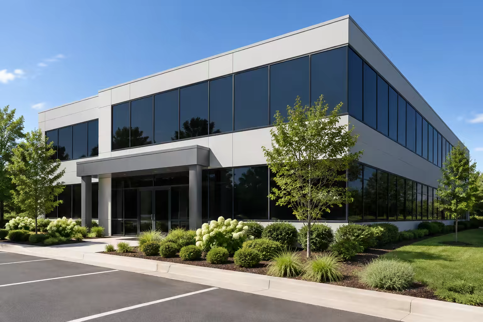 Office building after commercial window film
