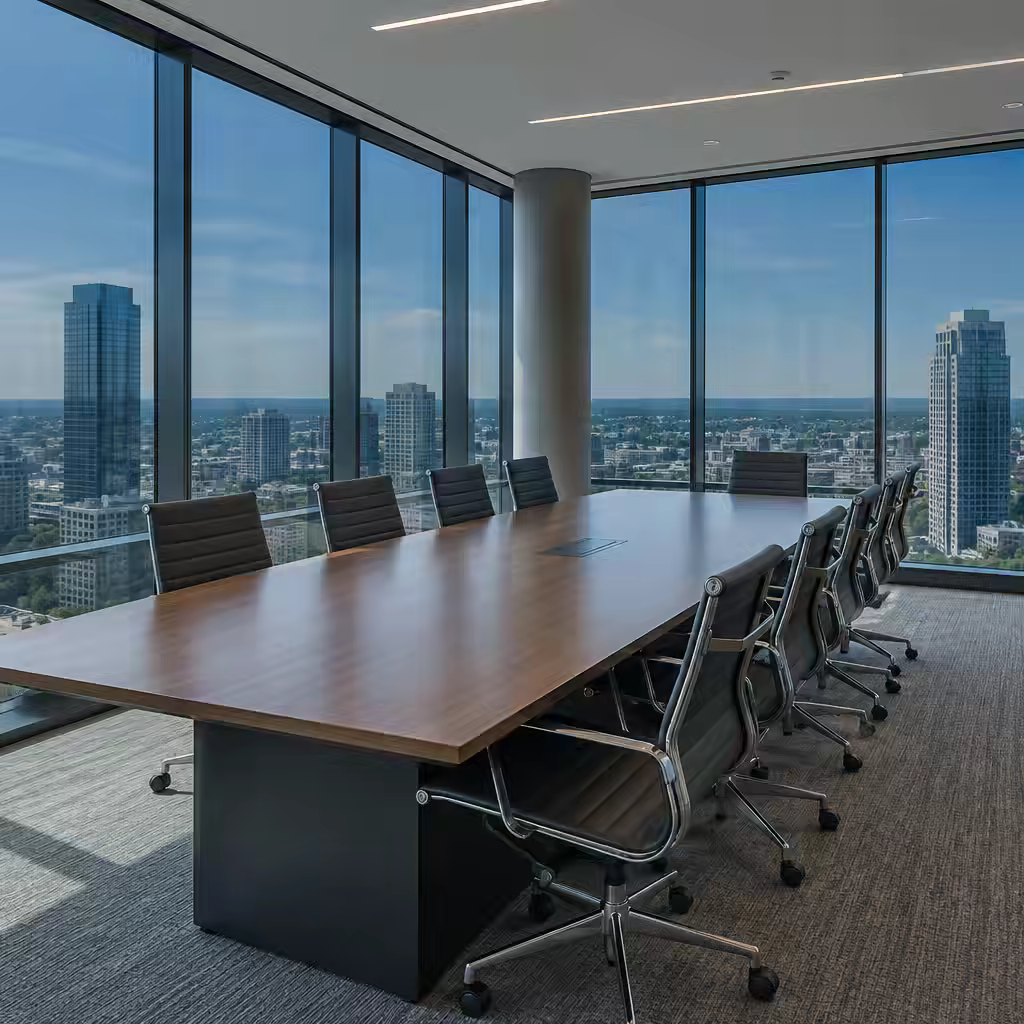 Conference room with security window film on large panes